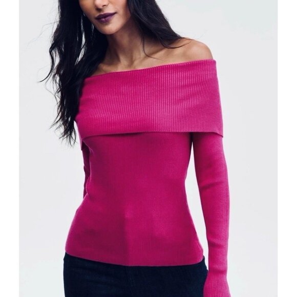 INC International Concepts Sweaters - International Concepts Womens Off Shoulder Pullover Sweater Pink Ribbed Small